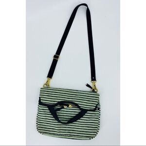 Fossil green striped fold over bag